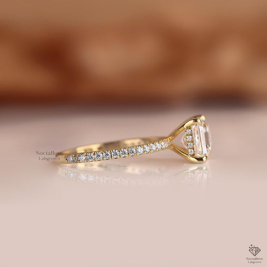 Asscher cut Lab Grown Diamond Engagement Ring Hidden Halo Ring 1 - 3 CT IGI Certified Solitaire Ring Side Pave Wedding Ring Anniversary Gift.