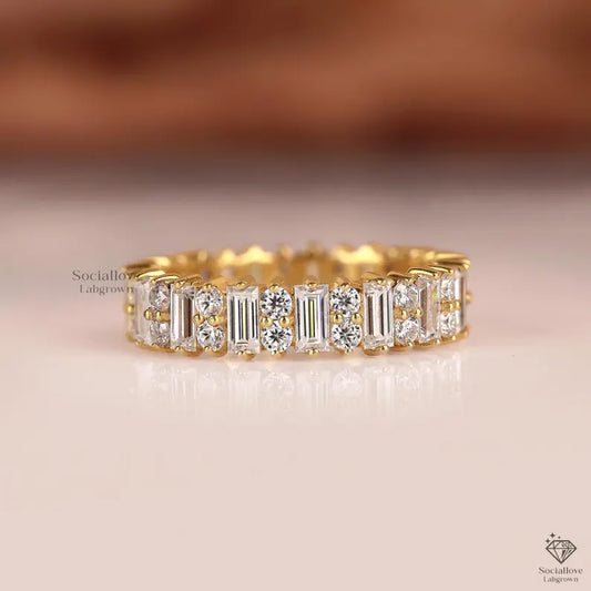 Lab Grown Diamond Eternity Band 5MM Baguette & Round Cut Wedding Ring 14K Gold Comfort Fit Matching Bridal Band Anniversary Gift for Her.