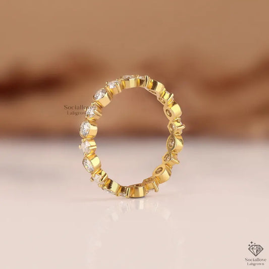 14K Gold Lab Grown Diamond Full Eternity Band Round Cut Bezel Set Wedding Ring Minimalist Stackable Bridal Band Anniversary Gift for her.