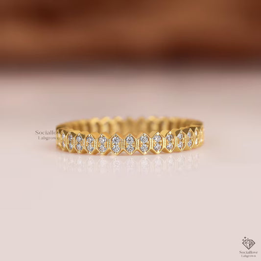 14K Gold Dainty Lab Grown Diamond Eternity Band - Delicate Pave Stacking Ring Wedding & Anniversary Gift for Women.