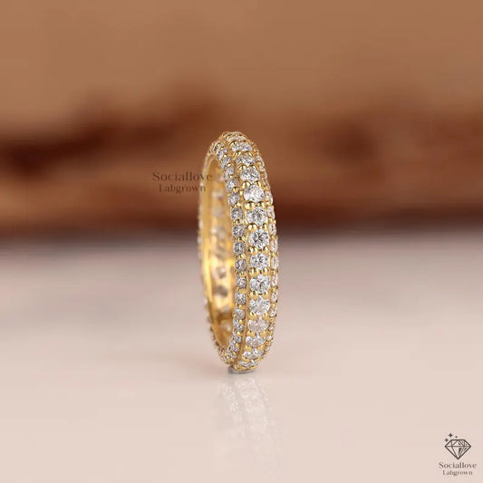 Three-Row Lab Grown Diamond Full Eternity Band - 14K Gold Triple Pave Wedding Ring Anniversary Gift for Women.