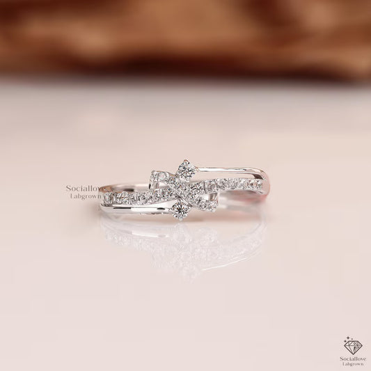 Dainty Diamond Bow Engagement Ring 14K Gold Pave Criss Cross Ribbon Ring Minimalist Lab Grown Diamond Bridal Jewelry Gift for her.