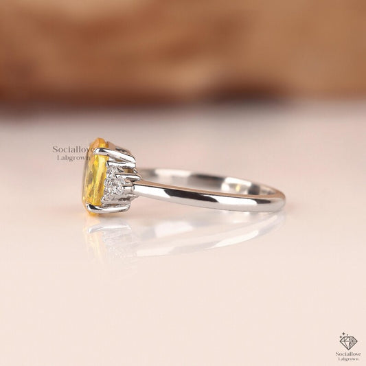 Yellow Oval Cut Lab Grown Diamond Ring | IGI Certified Muse Setting Engagement Ring | 14K Gold Canary Diamond Wedding Ring Gift for her.