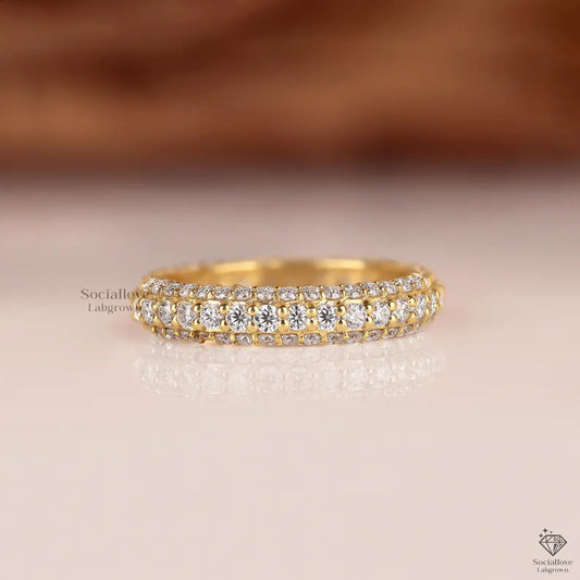 Three-Row Lab Grown Diamond Full Eternity Band - 14K Gold Triple Pave Wedding Ring Anniversary Gift for Women.