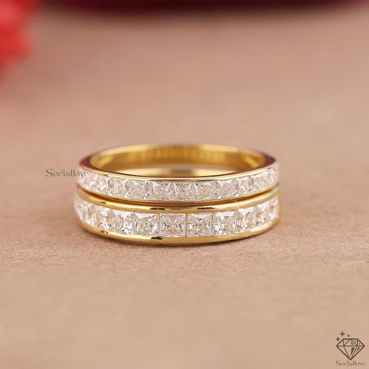 Princess Cut Lab Grown Diamond Wedding Band 14K Yellow Gold Channel Set Eternity Ring Half Eternity Stackable Anniversary Band Sustainable Fine Jewelry for Her.
