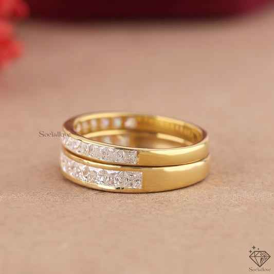Princess Cut Lab Grown Diamond Wedding Band 14K Yellow Gold Channel Set Eternity Ring Half Eternity Stackable Anniversary Band Sustainable Fine Jewelry for Her.