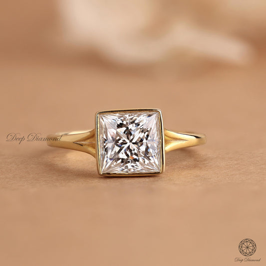 Princess Cut Lab Grown Diamond Ring, Bezel set Engagement Ring For Women, 1 - 3 CT Excellent cut E/VS1 Solitaire Diamond Ring, Proposal Ring
