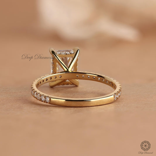 Radiant Diamond Ring, 0.5 - 3 CT Lab Grown Diamond Engagement Ring, Hidden Halo Ring, Pave setting Solitaire Ring, Anniversary/Proposal Ring