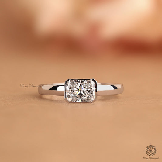 1 CT Radiant Cut Diamond Ring, East to West Setting Solitaire Ring, Lab Created Diamond Ring, White Gold Ring, Engagement Ring, Promise Ring