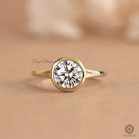 Round Bezel Set Solitaire Ring, Lab Grown Diamond Engagement Ring, 1 - 3 CT IGI Certified Diamond Ring, Bridal Proposal Ring, Handmade Ring