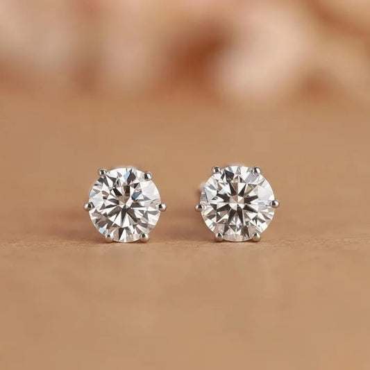 Round Lab Grown Diamond Stud Earrings, 0.25 - 2 CT Excellent Cut Diamond Stud, Comfort Fit Screw Back/Push Back Stud, Diamond Stud For Women