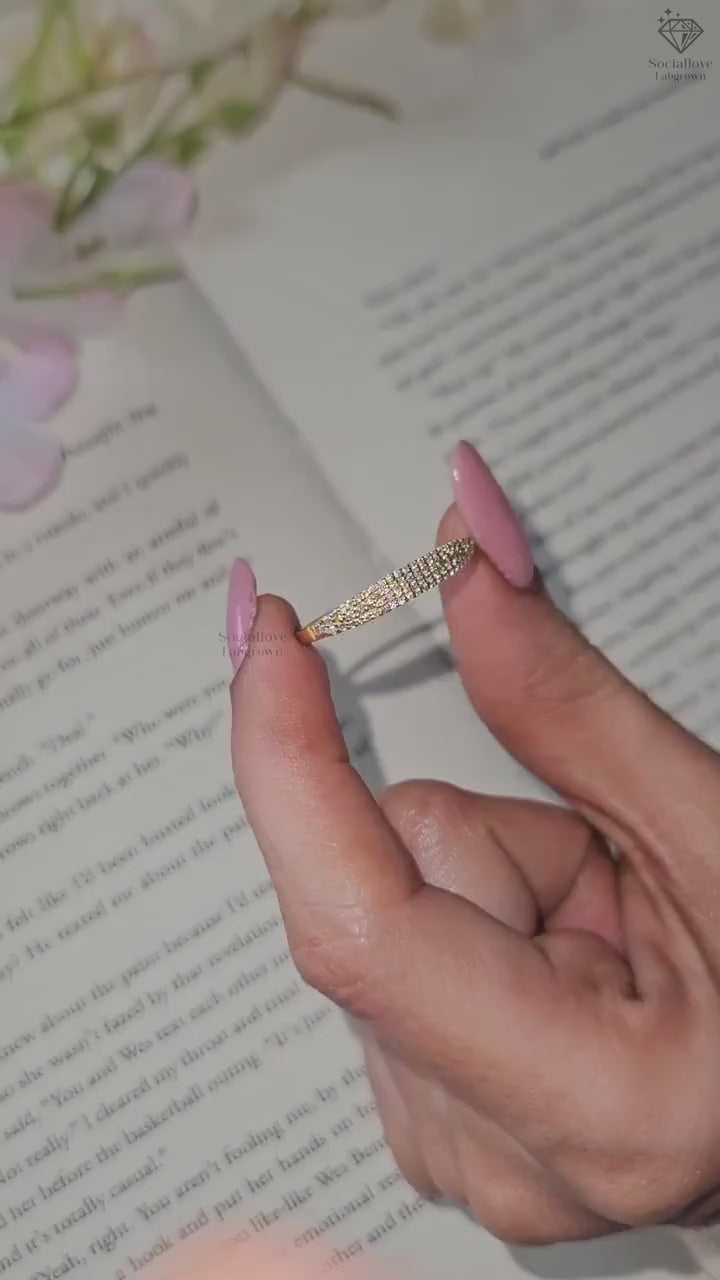 Lab Grown Diamond Pave Signet Ring | Dainty Stackable 14K Gold Wedding Band Anniversary Gift for Women.