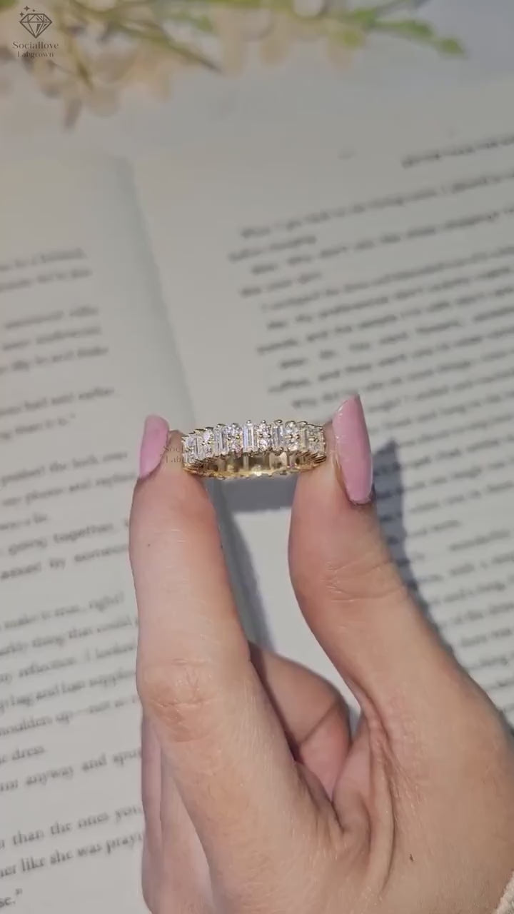 Lab Grown Diamond Eternity Band 5MM Baguette & Round Cut Wedding Ring 14K Gold Comfort Fit Matching Bridal Band Anniversary Gift for Her.