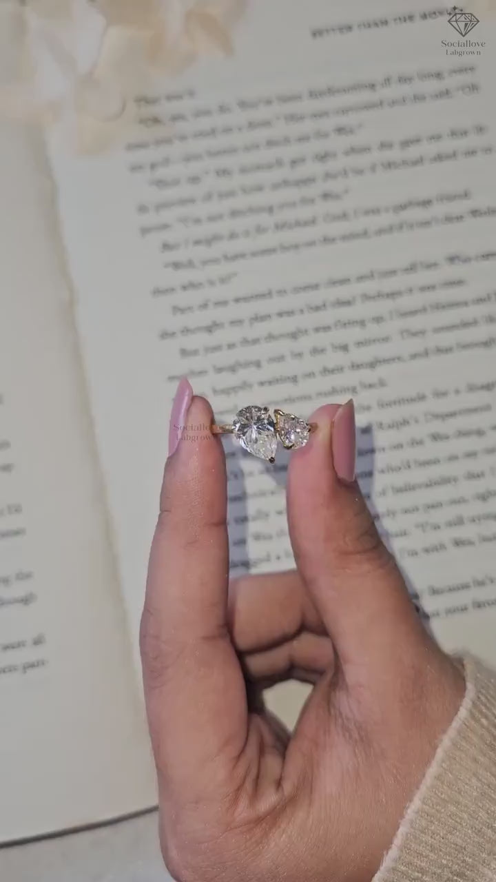 Toi et Moi Double Pear Cut Lab Grown Diamond Ring IGI Certified E VS1 Two-Stone Ring 14K Gold You and Me Engagement Ring Gift for her.