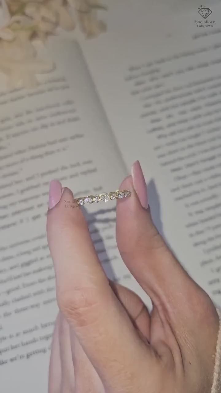 Round & Oval Alternating Lab Diamond Full Eternity Band - Comfort Fit Stacking Wedding Ring Gift for Women.