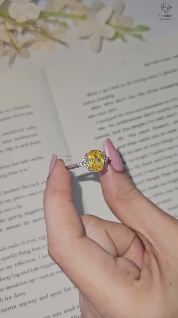 Yellow Oval Cut Lab Grown Diamond Ring | IGI Certified Muse Setting Engagement Ring | 14K Gold Canary Diamond Wedding Ring Gift for her.