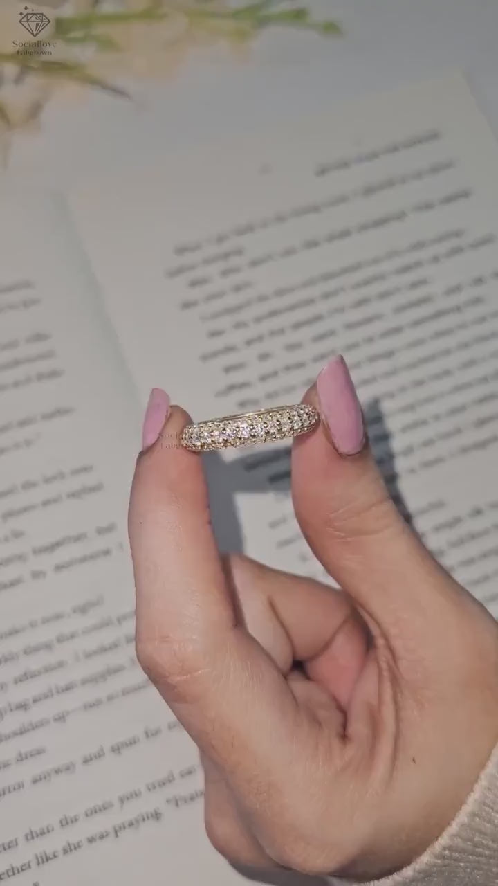 Three-Row Lab Grown Diamond Full Eternity Band - 14K Gold Triple Pave Wedding Ring Anniversary Gift for Women.