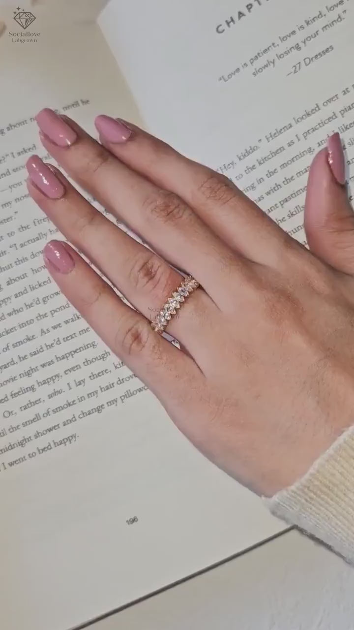 East West Marquise Diamond Band, Bezel Set Lab Grown Diamond Ring, 14k Gold Half Eternity Band, Modern Wedding Ring, Low Profile Stacking Band Anniversary Gift for her.