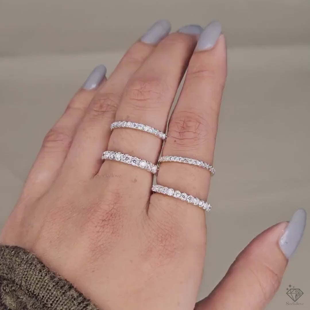 Shared Prong Lab Grown Diamond Eternity Ring Certified Round Cut Wedding Band 1.8mm - 3.0mm 14K Gold Anniversary Band.