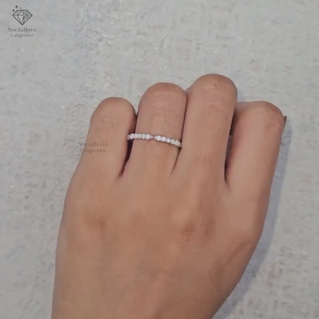 Full Eternity Stacking Bone Ring | Pave Lab Grown Diamond Stacking Band in 14K Gold Anniversary Gift for Women.