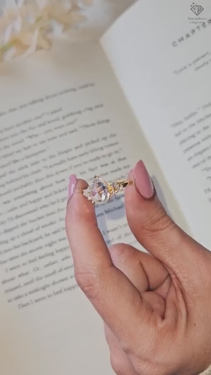 2.00 CT Rose Cut Pear Cluster Engagement Ring - IGI Certified Lab Diamond Bridal Ring - Comfort Fit.