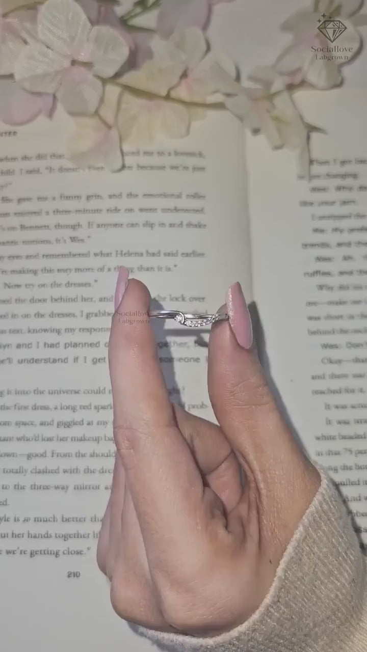 Curved Chevron Lab Diamond Wedding Band - 14K Gold Stackable Matching Ring - Bridal Anniversary Gift for her.