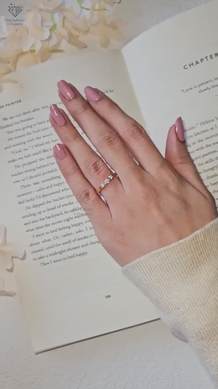 Lab Grown Diamond Trio Ring - 14K Yellow Gold Three Stone Engagement Ring - Bezel Set Round Cut Diamond Ring for Women.